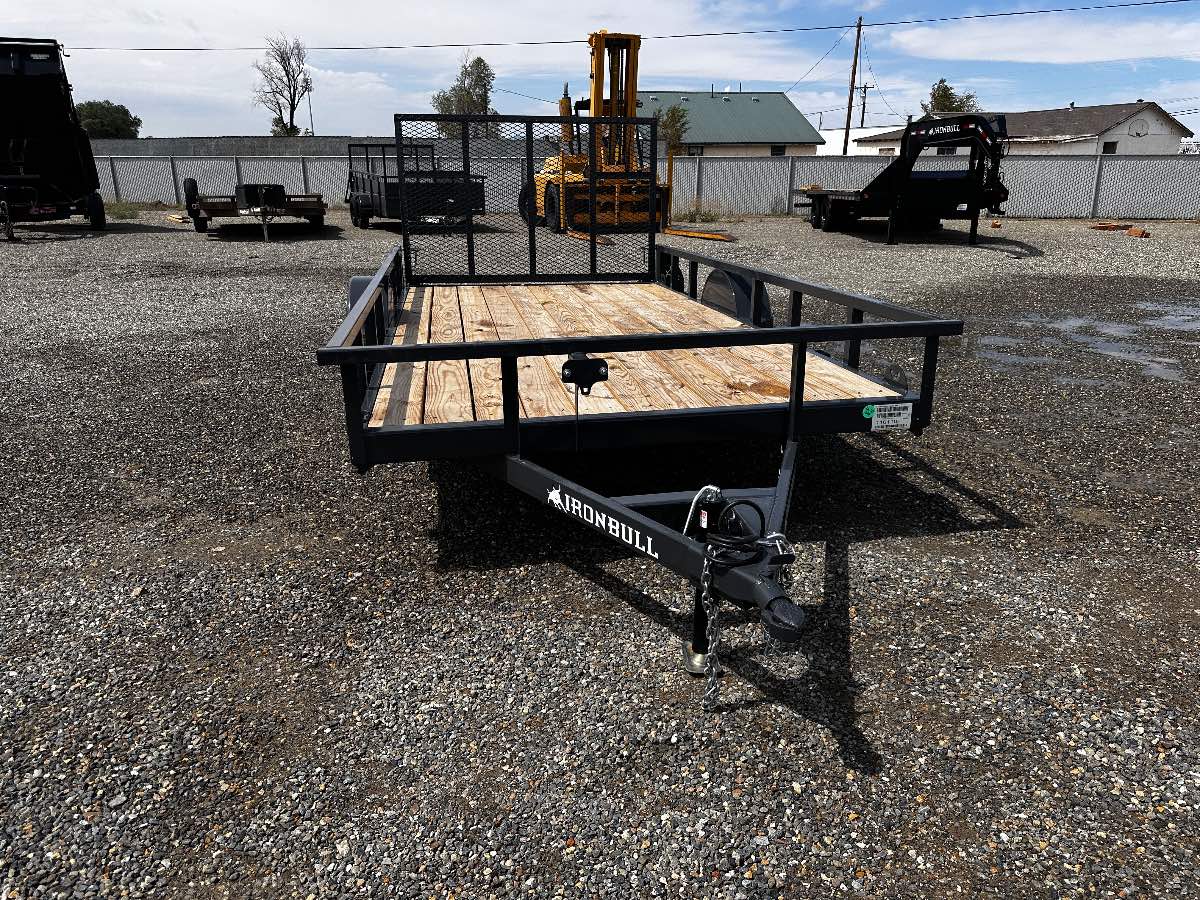2026 Iron Bull UTB8314031ES0G05GRY New utility trailer, 14'X83", 7,000 lb GVWR, for sale at The Trailer Store in Winnemucca, Nevada (I-80), stock #IB-16110 — rear and ramp view
