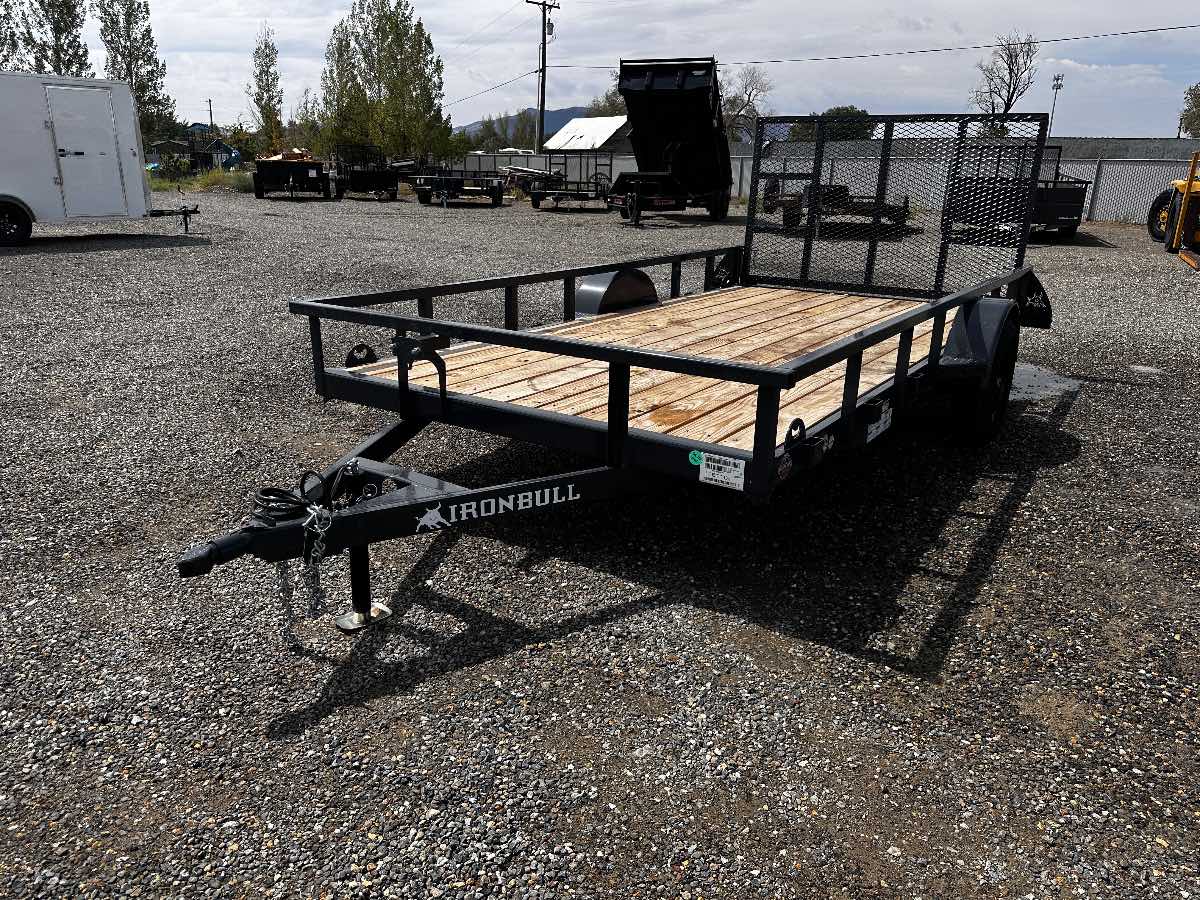 2026 Iron Bull UTB8314031ES0G05GRY New utility trailer, 14'X83", 7,000 lb GVWR, for sale at The Trailer Store in Winnemucca, Nevada (I-80), stock #IB-16110 — deck and bed detail