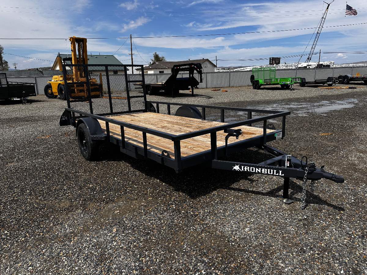 2026 Iron Bull UTB8314031ES0G05GRY New utility trailer, 14'X83", 7,000 lb GVWR, for sale at The Trailer Store in Winnemucca, Nevada (I-80), stock #IB-16110 — exterior side view 2026 Iron Bull UTB8314031ES0G05GRY New utility trailer, 14'X83", 7,000 lb GVWR, for sale at The Trailer Store in Winnemucca, Nevada (I-80), stock #IB-16110 — exterior side view