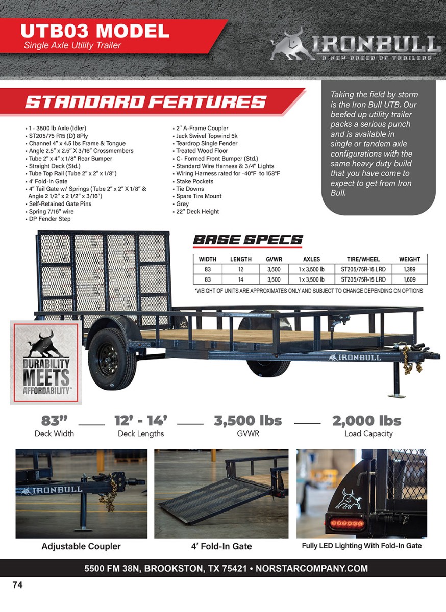 2026 Iron Bull UTB8314031ES0G05GRY New utility trailer, 14'X83", 7,000 lb GVWR, for sale at The Trailer Store in Winnemucca, Nevada (I-80), stock #IB-16110 — detail photo 9