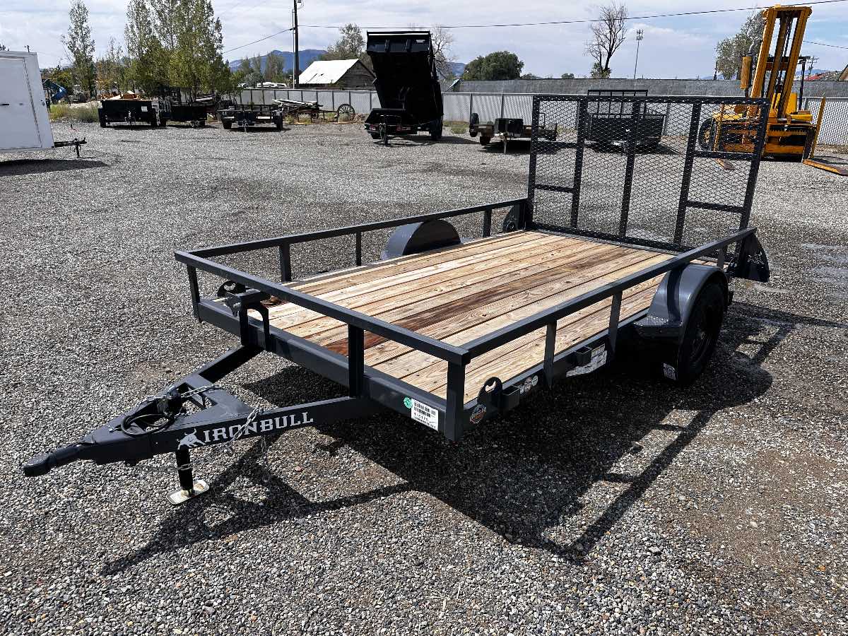 2026 Iron Bull UTB8312 New utility trailer, 12'X83", 2,990 lb GVWR, for sale at The Trailer Store in Winnemucca, Nevada (I-80), stock #IB-16175 — deck and bed detail