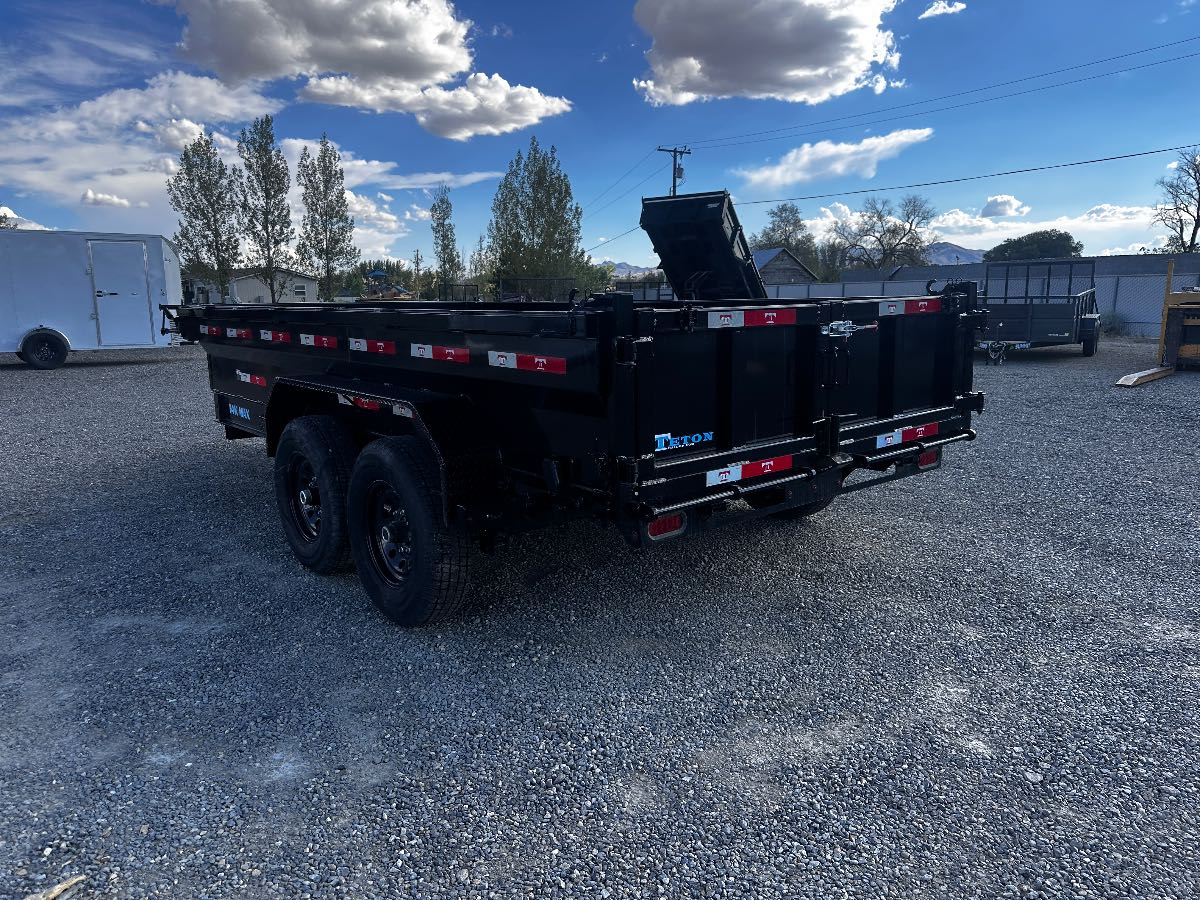 2025 Teton 14' DUMP New dump trailer, 82X14, 14,000 lb GVWR, for sale at The Trailer Store in Winnemucca, Nevada (I-80), stock #TTS-F400458 — hitch and tongue detail