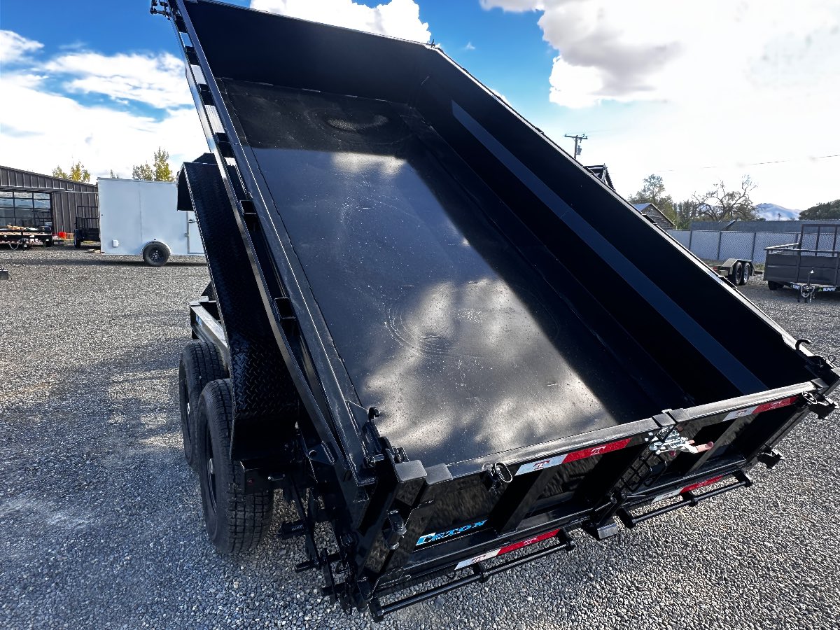 2025 Teton 14' DUMP New dump trailer, 82X14, 14,000 lb GVWR, for sale at The Trailer Store in Winnemucca, Nevada (I-80), stock #TTS-F400458 — rear and ramp view