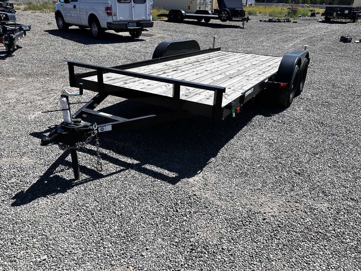 2025 Carry-On 7X16CH1BRK New equipment / flatbed trailer, 7X16, 7,000 lb GVWR, for sale at The Trailer Store in Winnemucca, Nevada (I-80), stock #TTS-N003215 — rear and ramp view