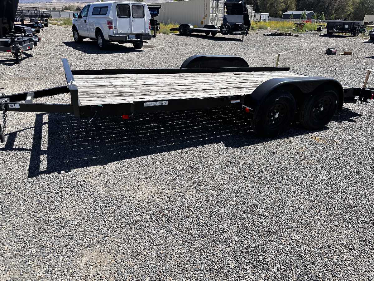 2025 Carry-On 7X16CH1BRK New equipment / flatbed trailer, 7X16, 7,000 lb GVWR, for sale at The Trailer Store in Winnemucca, Nevada (I-80), stock #TTS-N003229 — rear and ramp view