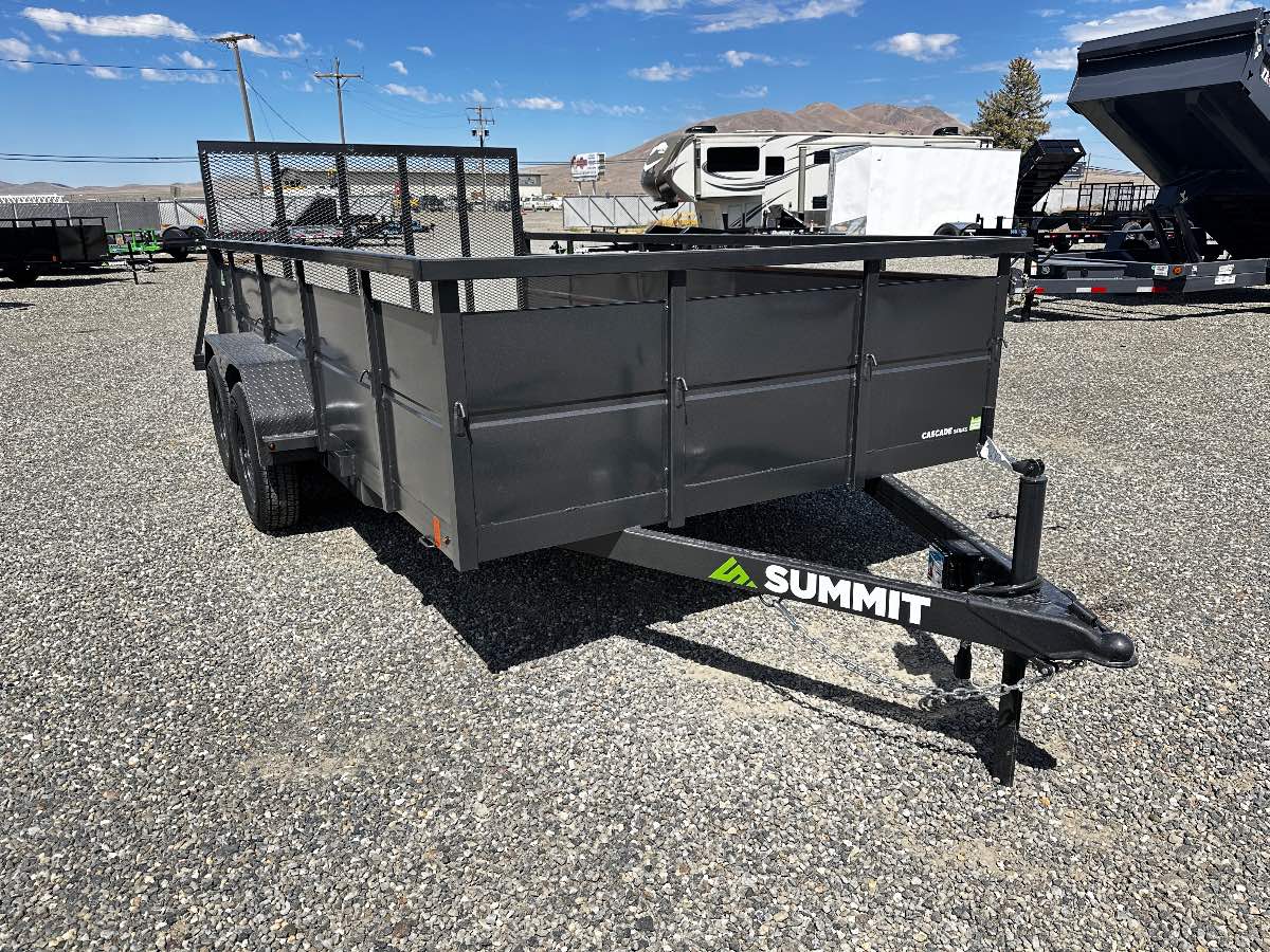 2027 Summit Trailers Cascade 7x14 Utility New utility trailer, 14'x82", 7,000 lb GVWR, for sale at The Trailer Store in Winnemucca, Nevada (I-80), stock #TTS-V1020347 — exterior side view 2027 Summit Trailers Cascade 7x14 Utility New utility trailer, 14'x82", 7,000 lb GVWR, for sale at The Trailer Store in Winnemucca, Nevada (I-80), stock #TTS-V1020347 — exterior side view