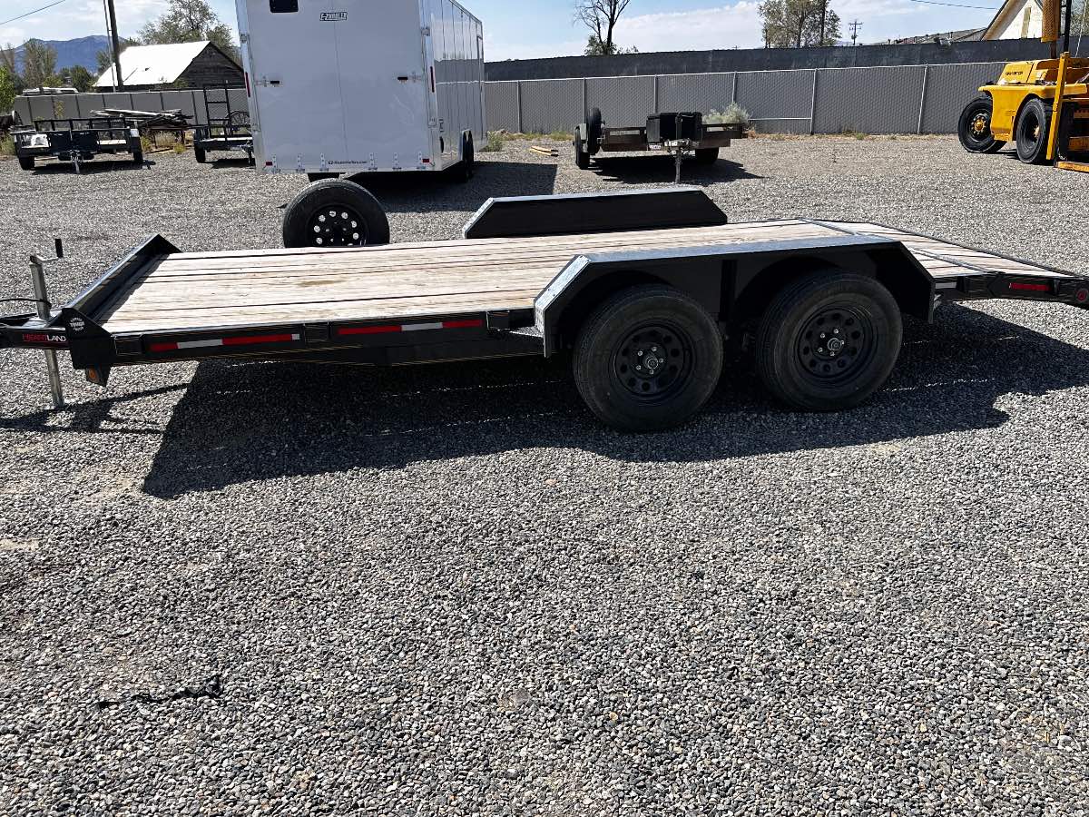 2026 HEARTLAND 16' CAR HAULER Used equipment / flatbed trailer, 16'X82", 7,000 lb GVWR, for sale at The Trailer Store in Winnemucca, Nevada (I-80), stock #TTS-M080268 — deck and bed detail