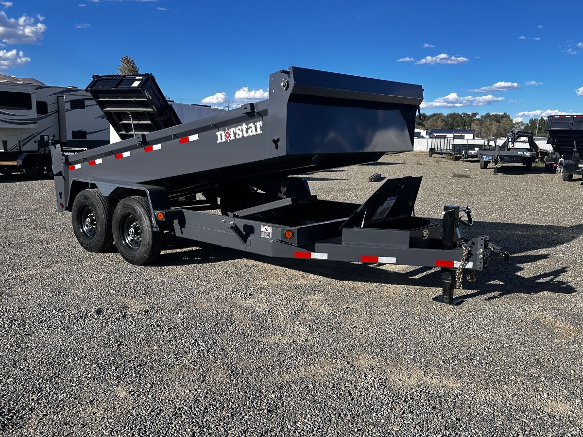 2026 Norstar 14k 14' Dump New dump trailer, 14x82", 14,000 lb GVWR, for sale at The Trailer Store in Winnemucca, Nevada (I-80), stock #TTS-116553 — rear and ramp view