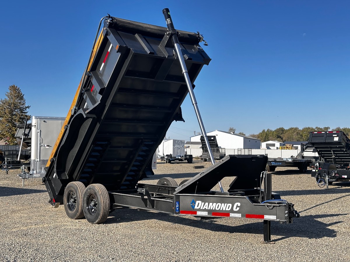 2027 Diamond C LPT 14X82 DUMP New dump trailer, 14'x82", 15,500 lb GVWR, for sale at The Trailer Store in Winnemucca, Nevada (I-80), stock #TTS-317054 — rear and ramp view