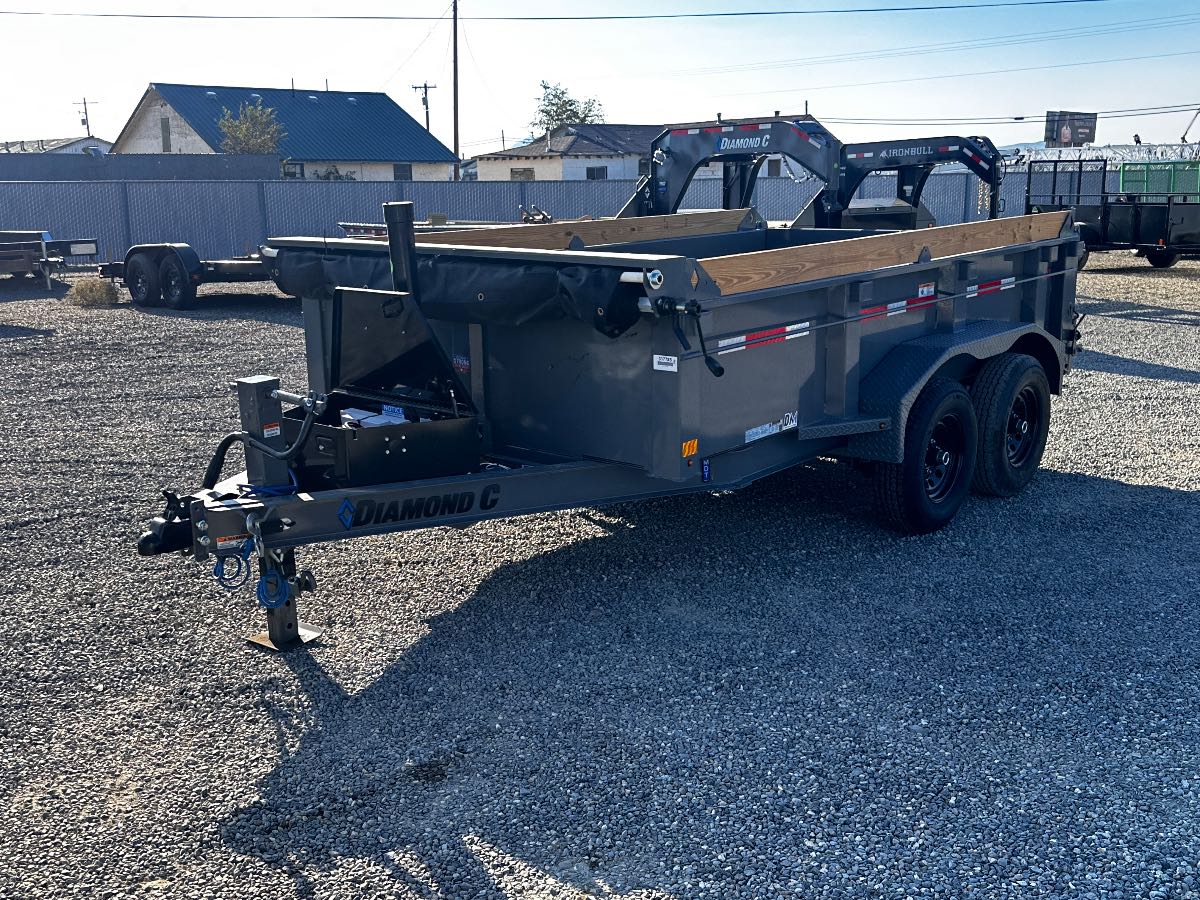 2027 Diamond C 77"x12'  Pacesetter Dump New dump trailer, 12'x77, 9,890 lb GVWR, for sale at The Trailer Store in Winnemucca, Nevada (I-80), stock #TTS-317785 — axles and undercarriage