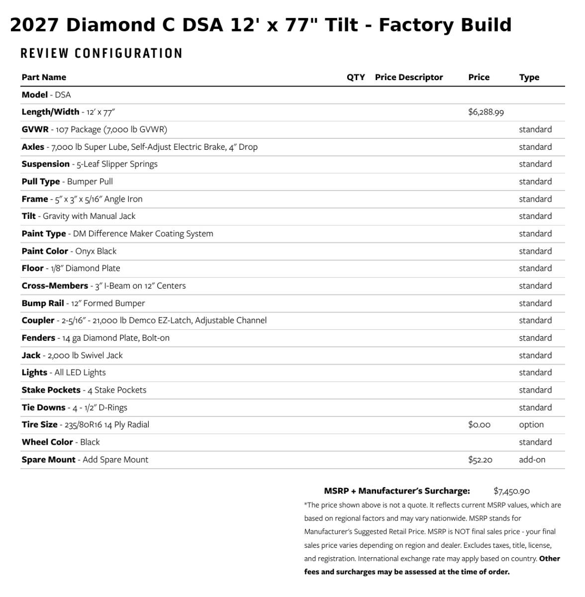 2027 Diamond C 12X77 DSA TILT New tilt deck trailer, 12'X77", 7,000 lb GVWR, for sale at The Trailer Store in Winnemucca, Nevada (I-80), stock #TTS-317537 — interior or cargo area