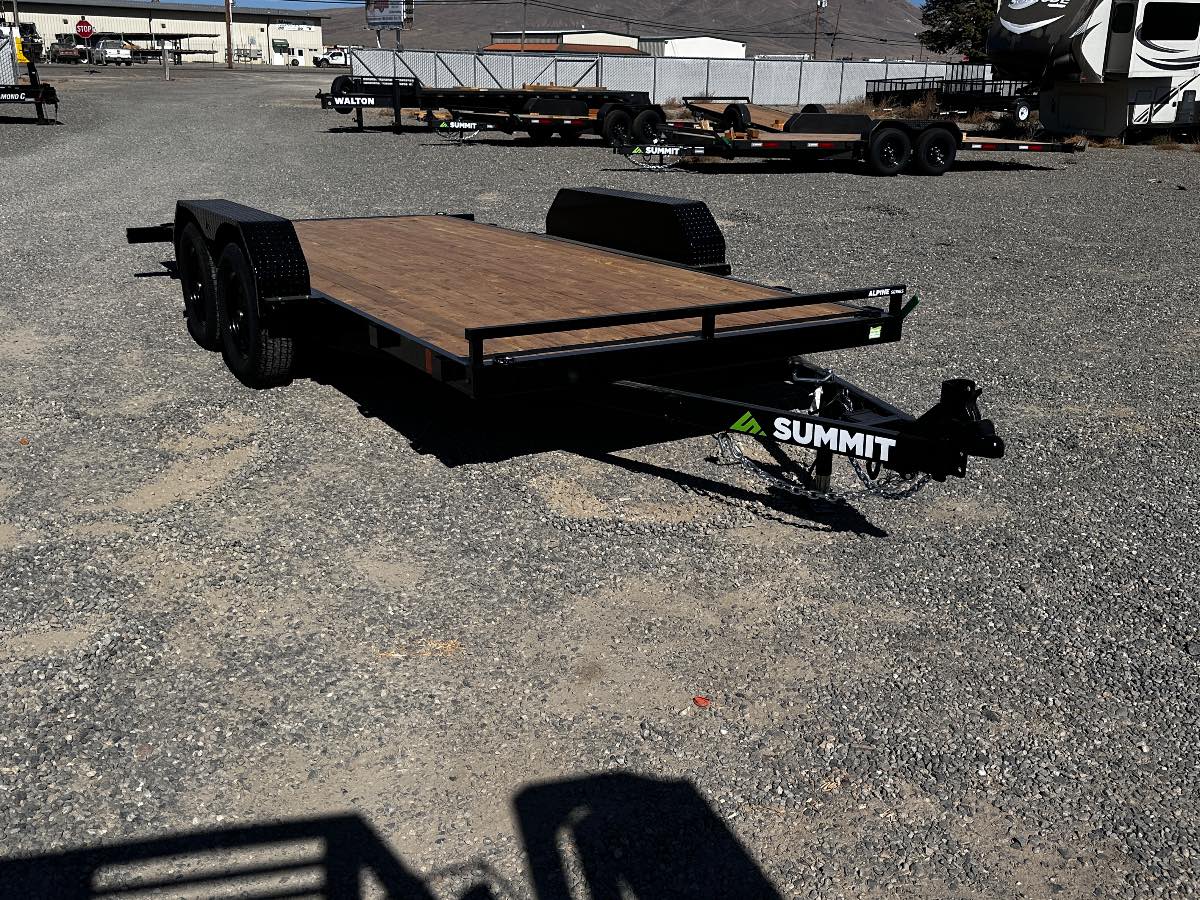 2027 Summit Trailers Alpine 7x16 Tilt New tilt deck trailer, 82”x16’, 7,000 lb GVWR, for sale at The Trailer Store in Winnemucca, Nevada (I-80), stock #TTS-021166 — rear and ramp view