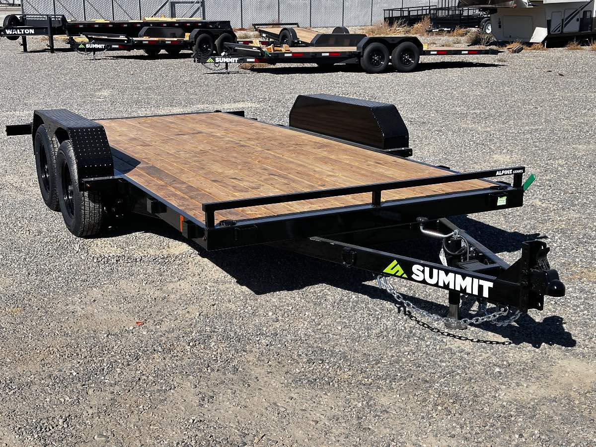 2027 Summit Trailers Alpine 7x16 Tilt New tilt deck trailer, 82”x16’, 7,000 lb GVWR, for sale at The Trailer Store in Winnemucca, Nevada (I-80), stock #TTS-021167 — rear and ramp view
