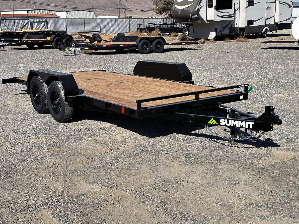 2027 Summit Trailers Alpine 7x16 Tilt New tilt deck trailer, 82”x16’, 7,000 lb GVWR, for sale at The Trailer Store in Winnemucca, Nevada (I-80), stock #TTS-021167 — hitch and tongue detail