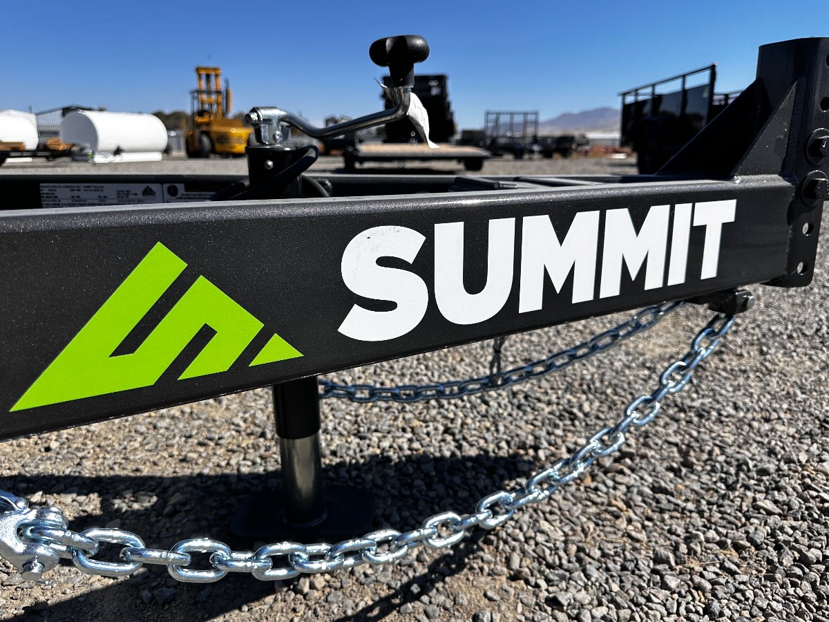 2027 Summit Trailers Cascade 7x18  Tiltbed New tilt deck trailer, 82”x18’, 9,990 lb GVWR, for sale at The Trailer Store in Winnemucca, Nevada (I-80), stock #TTS-021170 — hitch and tongue detail
