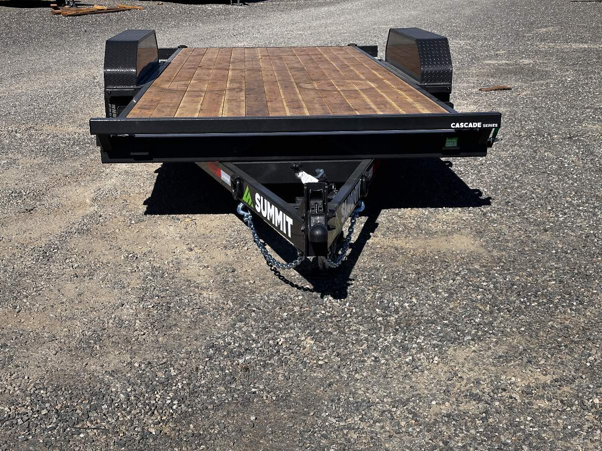 2027 Summit Trailers Cascade 7x18  Tiltbed New tilt deck trailer, 82”x18’, 9,990 lb GVWR, for sale at The Trailer Store in Winnemucca, Nevada (I-80), stock #TTS-021170 — rear and ramp view