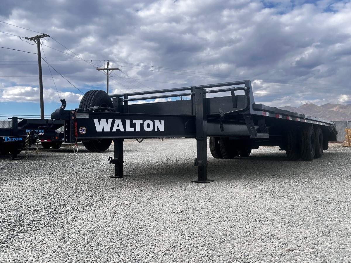 2026 Walton Tandem Dual 26' Deck Over bumper pull New equipment / flatbed trailer, 26', 23,000 lb GVWR, for sale at The Trailer Store in Winnemucca, Nevada (I-80), stock #TTS-000327 — exterior side view 2026 Walton Tandem Dual 26' Deck Over bumper pull New equipment / flatbed trailer, 26', 23,000 lb GVWR, for sale at The Trailer Store in Winnemucca, Nevada (I-80), stock #TTS-000327 — exterior side view